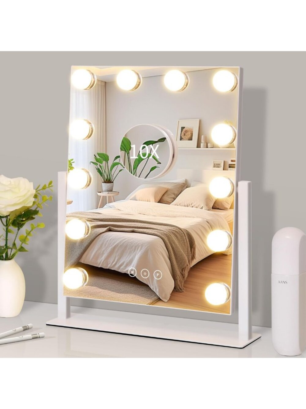 Lighted Vanity Mirror with 12 Dimmable Bulbs, 3 Color Modes, 10x Magnification